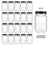 20 Pack 16oz Plastic Mason Jars with Black Lids - Image 2