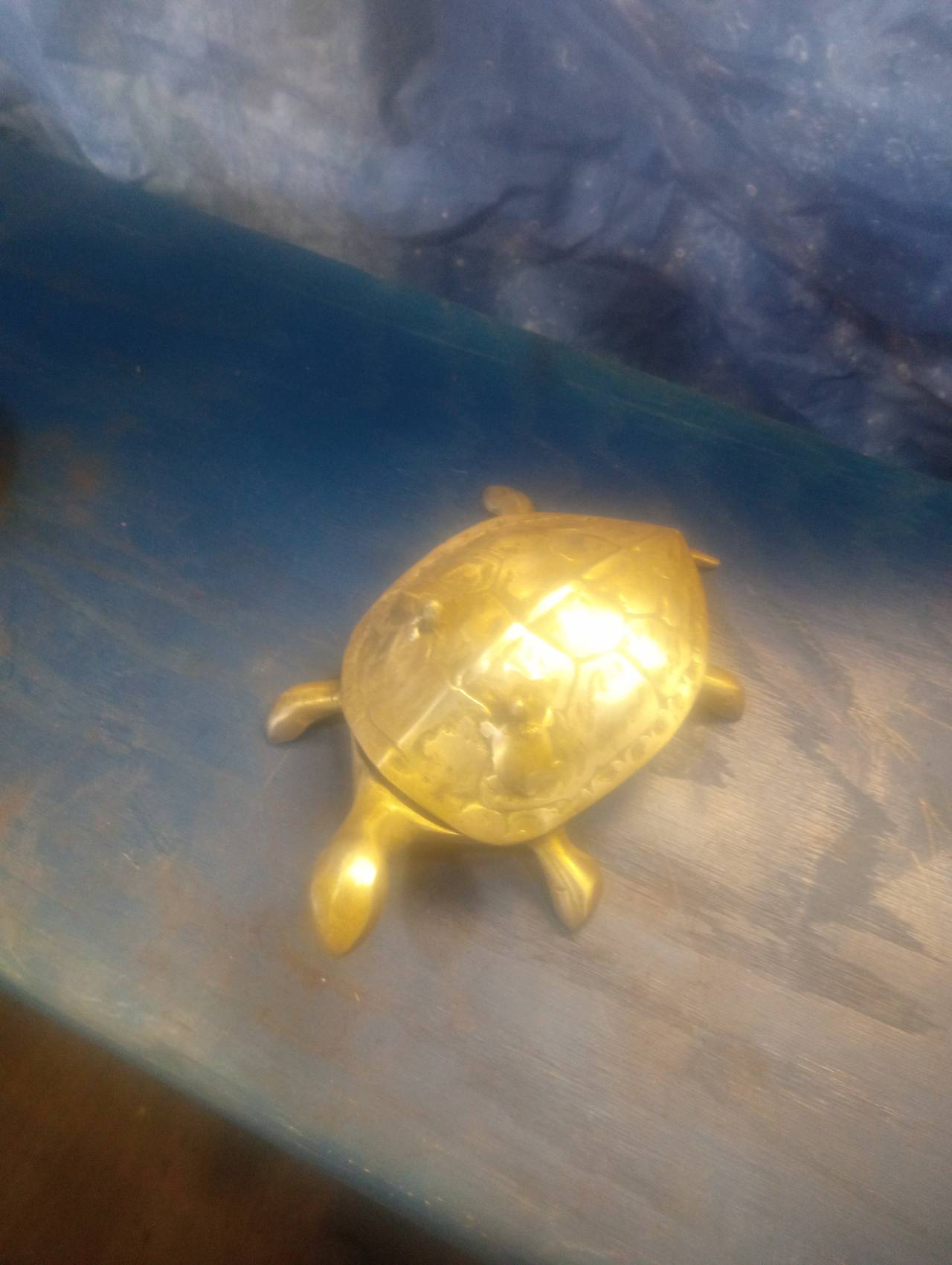 Vintage Brass Turtle Trinket Box with Chinese Longevity Symbol