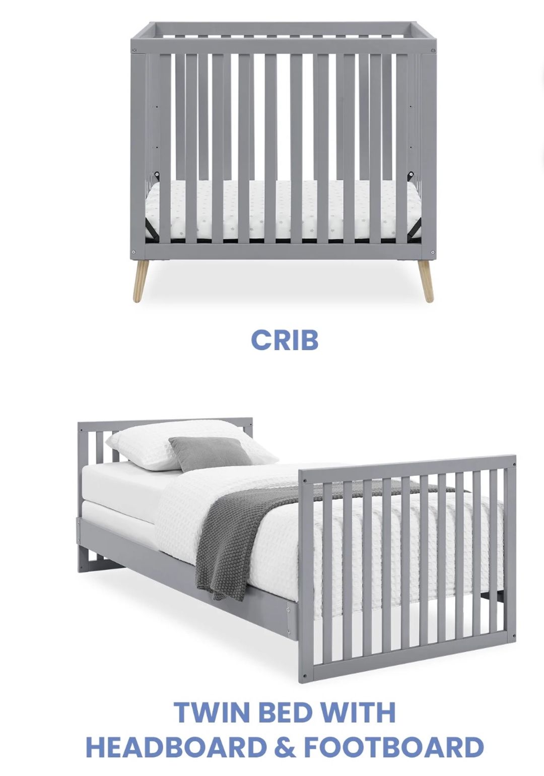 NEW Delta Children Essex Convertible Baby Crib Twin Bed 2.75-Inch Mattress Grey