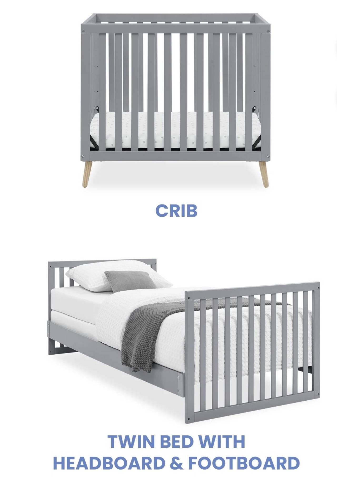NEW Delta Children Essex Convertible Baby Crib Twin Bed 2.75-Inch Mattress Grey