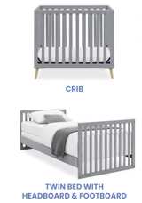 NEW Delta Children Essex Convertible Baby Crib Twin Bed 2.75-Inch Mattress Grey - Image 1