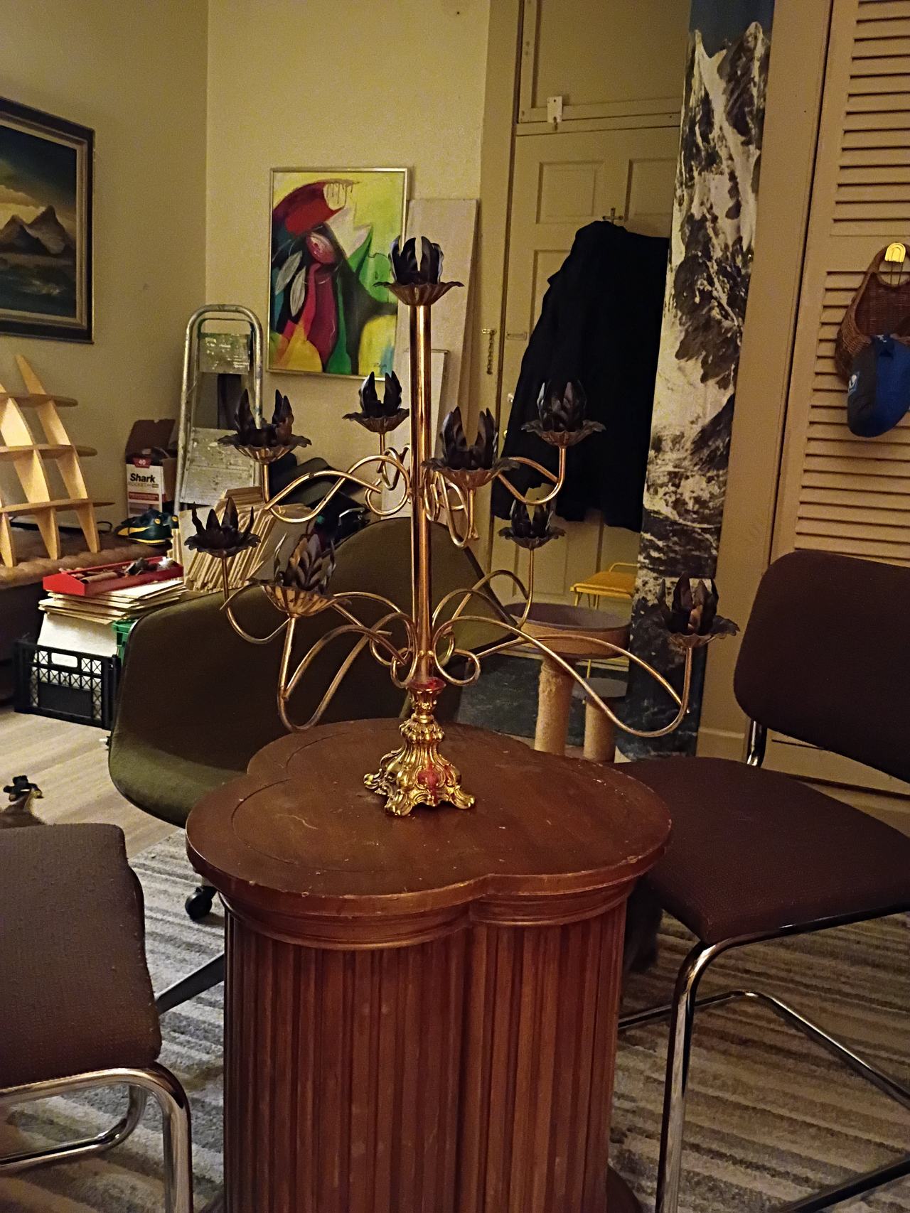 Vintage 9-Arm Brass Lotus Candelabra