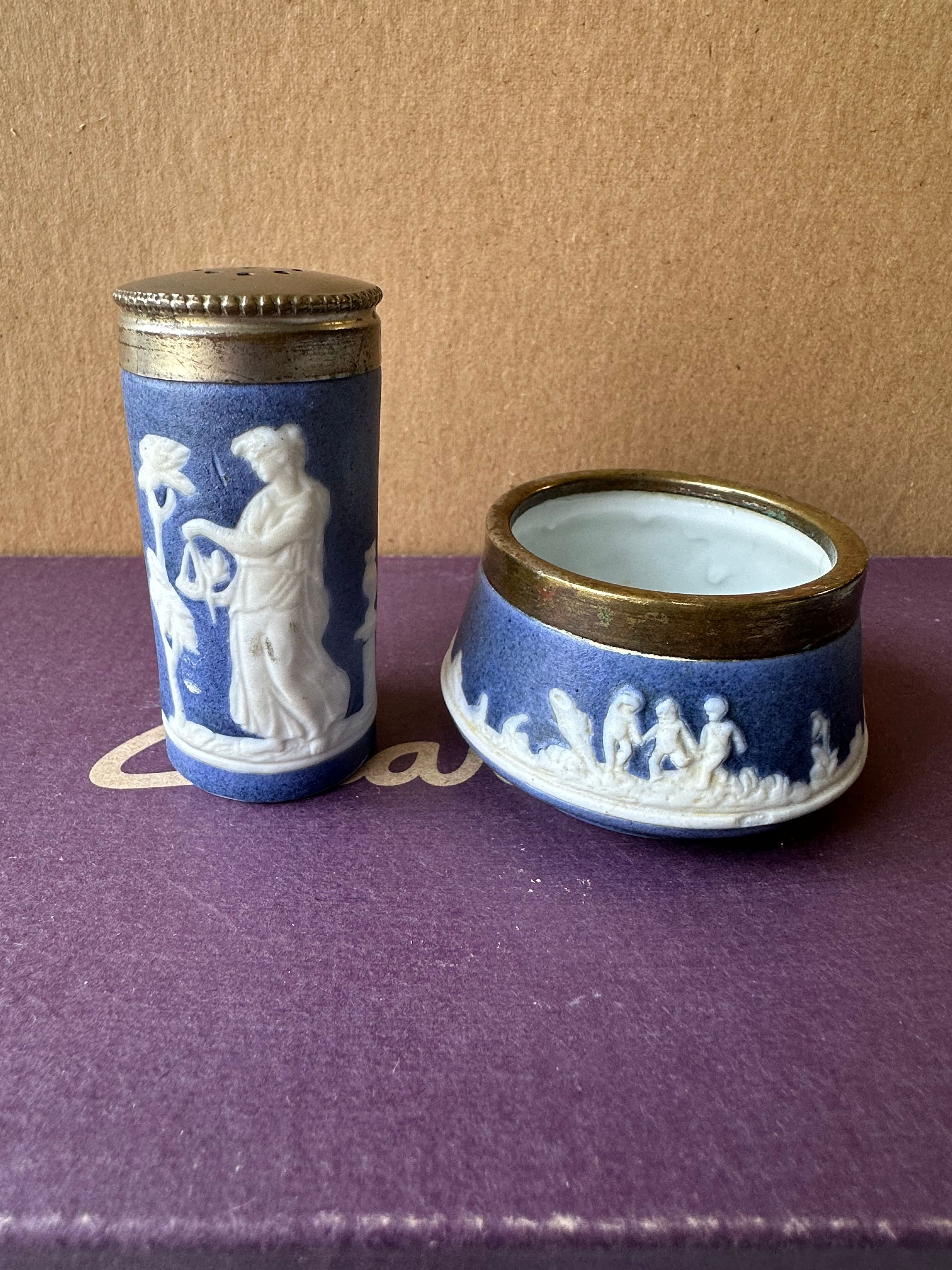 Wedgwood Cobalt Blue Jasperware Salt Cellar and Pepper Shaker - Image 2