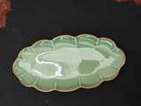 Vintage Scalloped Celadon Ceramic Platter - Image 2