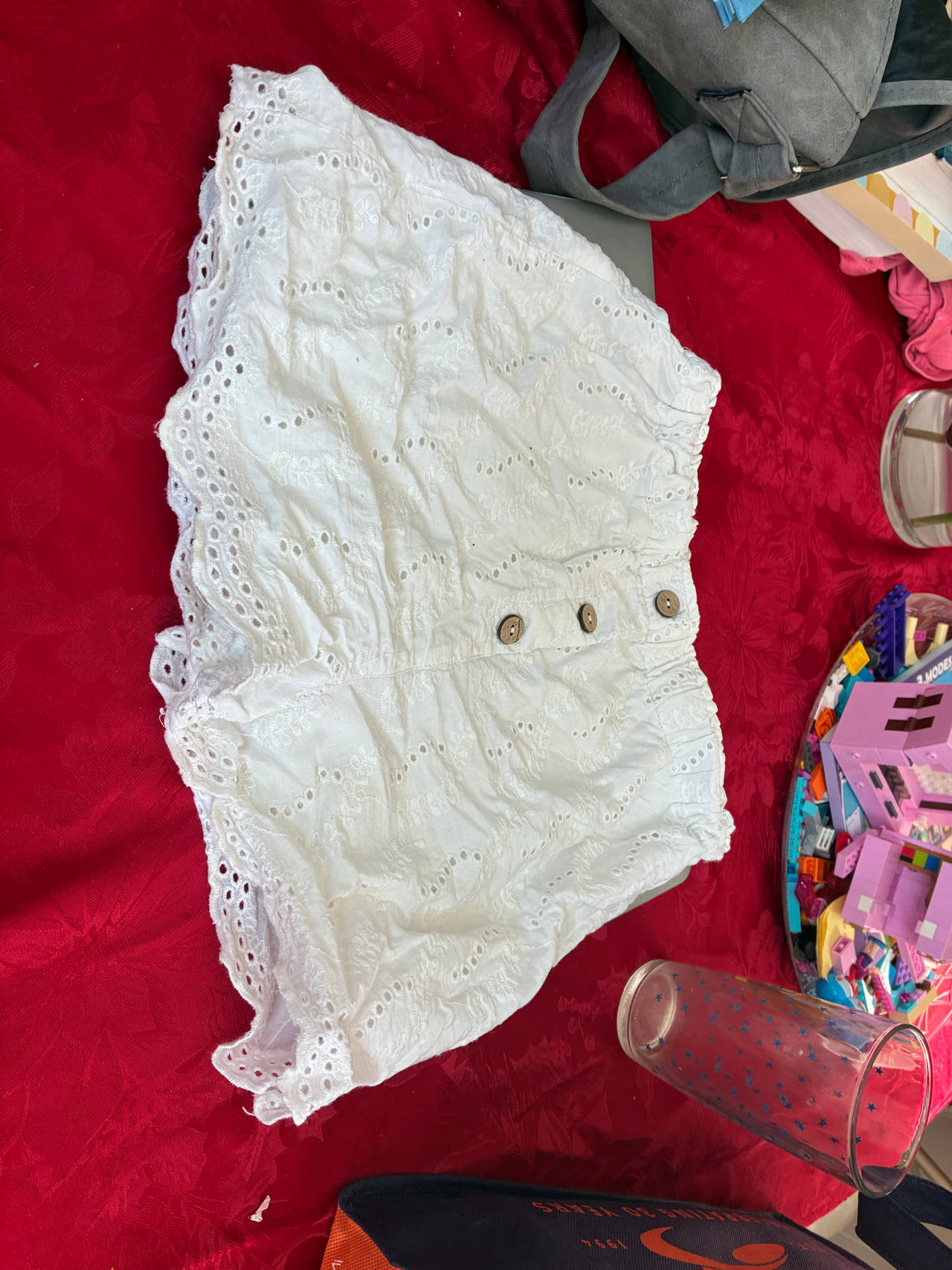 Japna White Eyelet Scalloped Shorts
