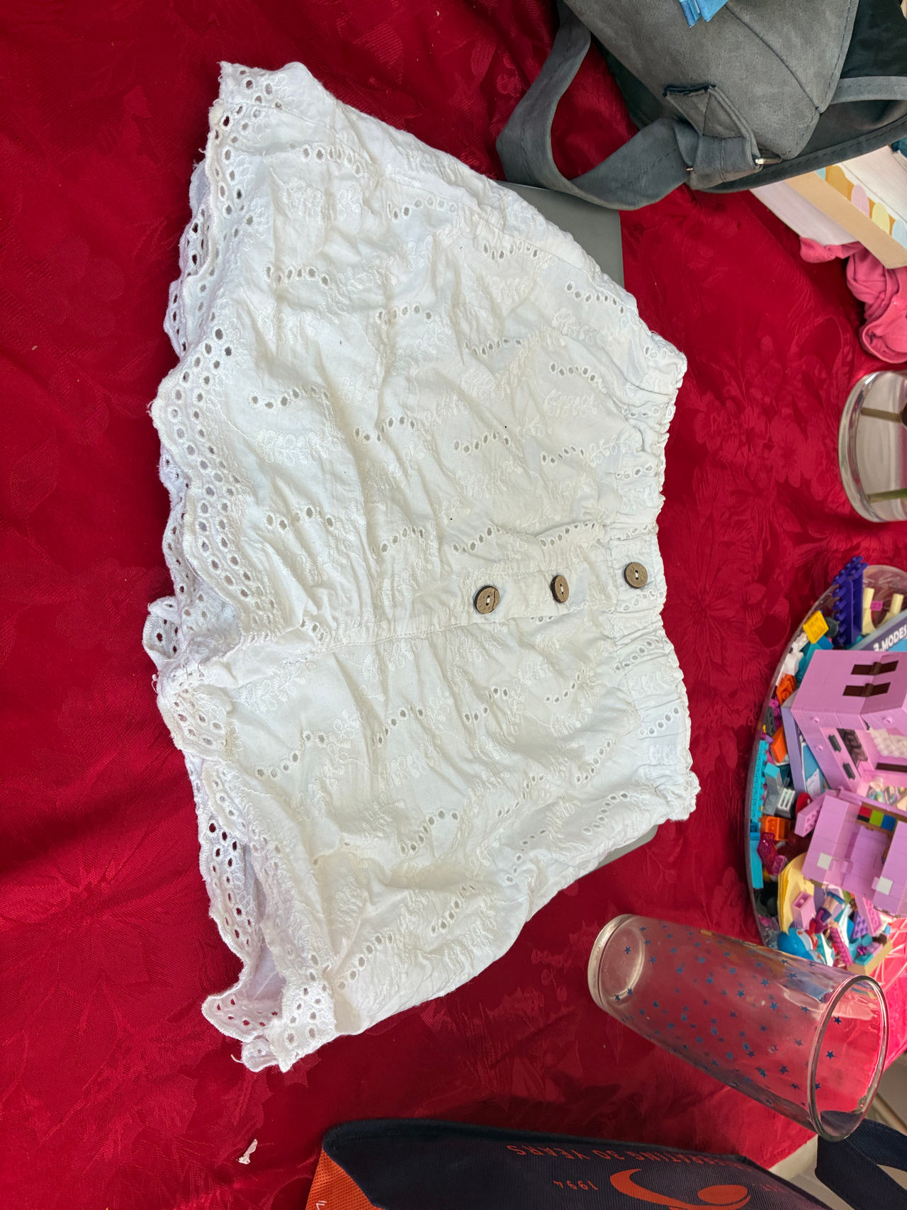 Japna White Eyelet Scalloped Shorts