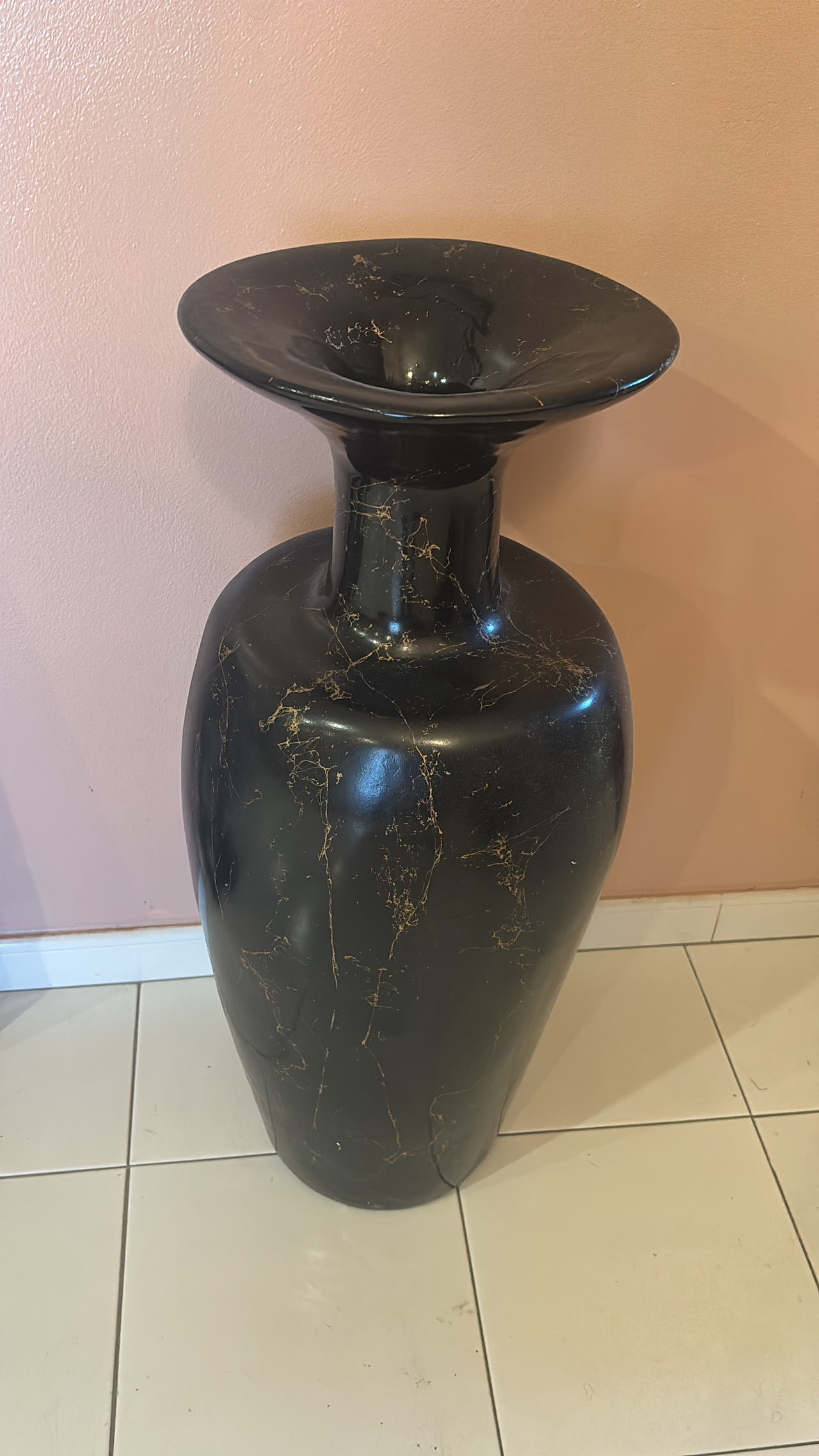 Large Black and Gold Marble Floor Vase