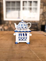 Talavera Blue and White Teapot with Essential Oil Warmer Base - Image 6