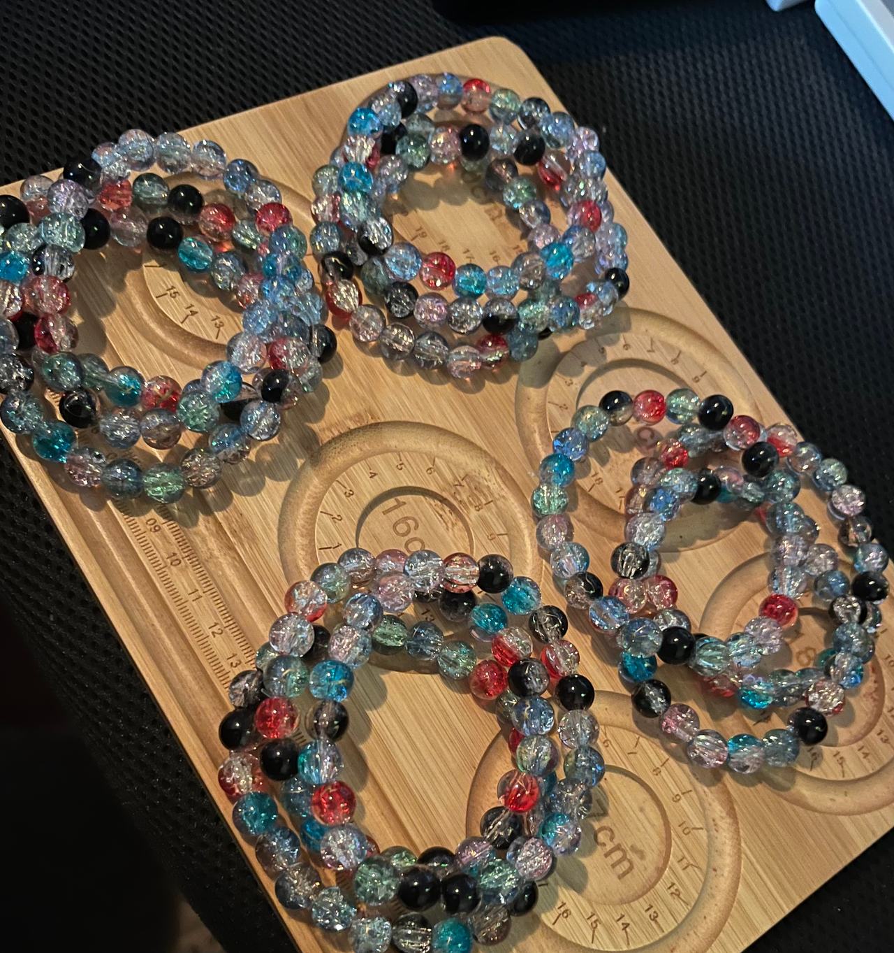 Multicolor Crackle Glass Bead Stretch Bracelets