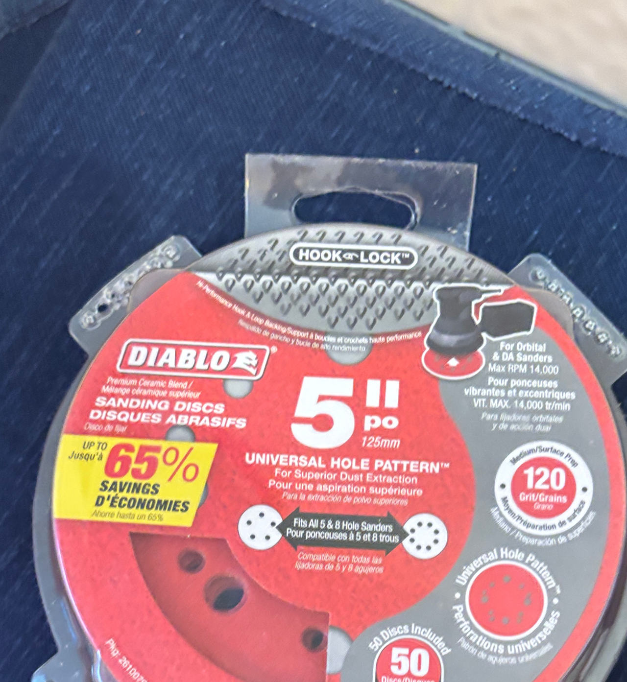 Diablo 5 in. 120-Grit Universal Hole Random Orbital Sanding Disc (50-Pack)