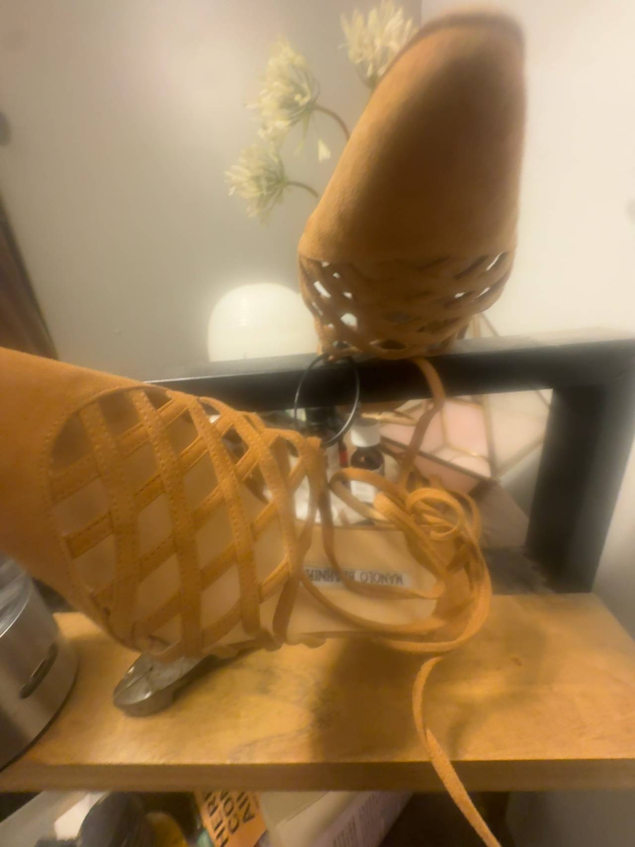 Manolo Blahnik Vintage Suede Caged Heels in Brown