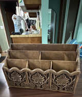 Hand-Carved Wooden Mail Sorter Desk Organizer - Image 1