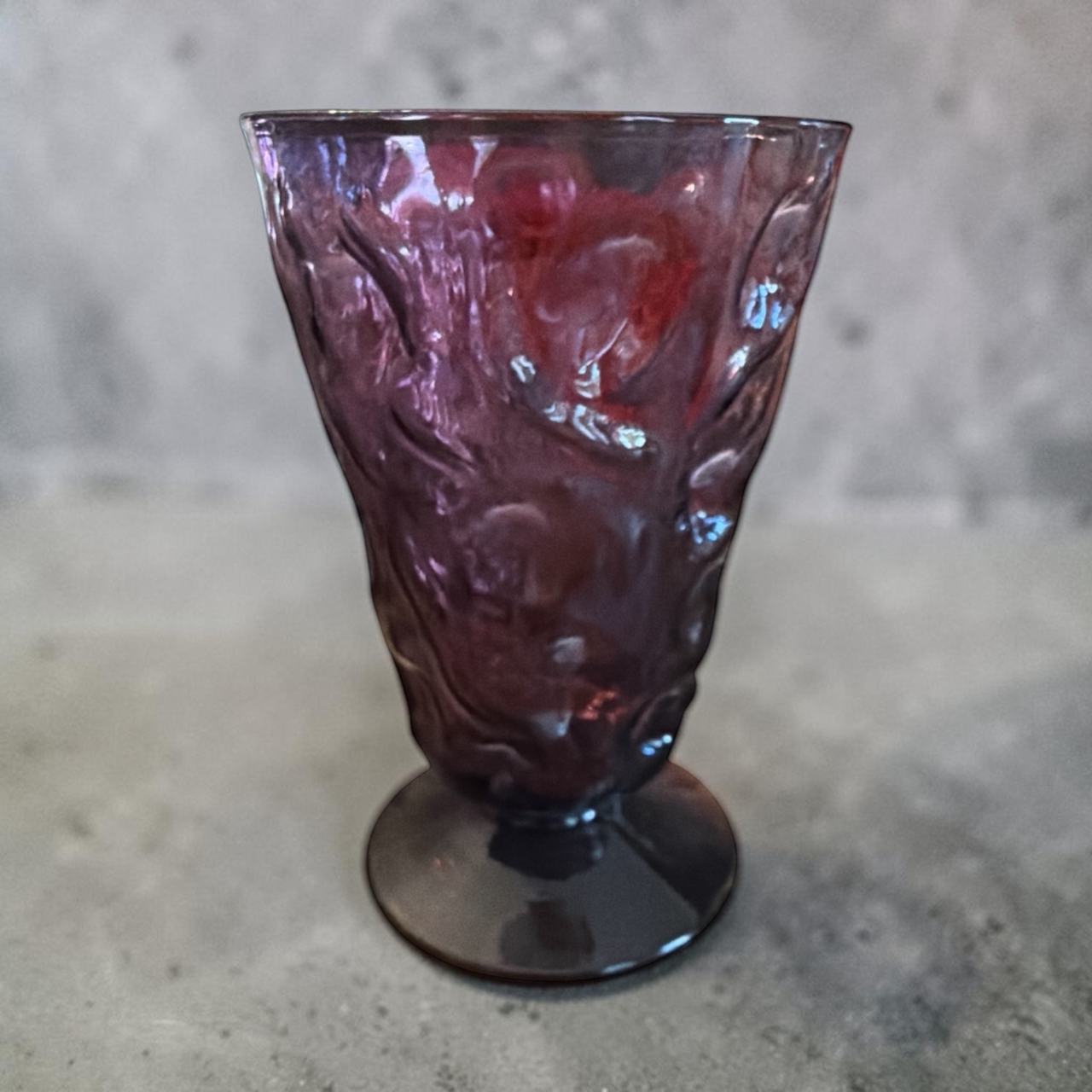 Vintage Amethyst Textured Thumbprint Footed Glass Tumbler