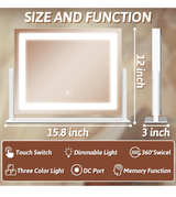FENNIO Vanity Mirror with Lights, 12" x 16" Lighted Makeup Mirror - Image 2