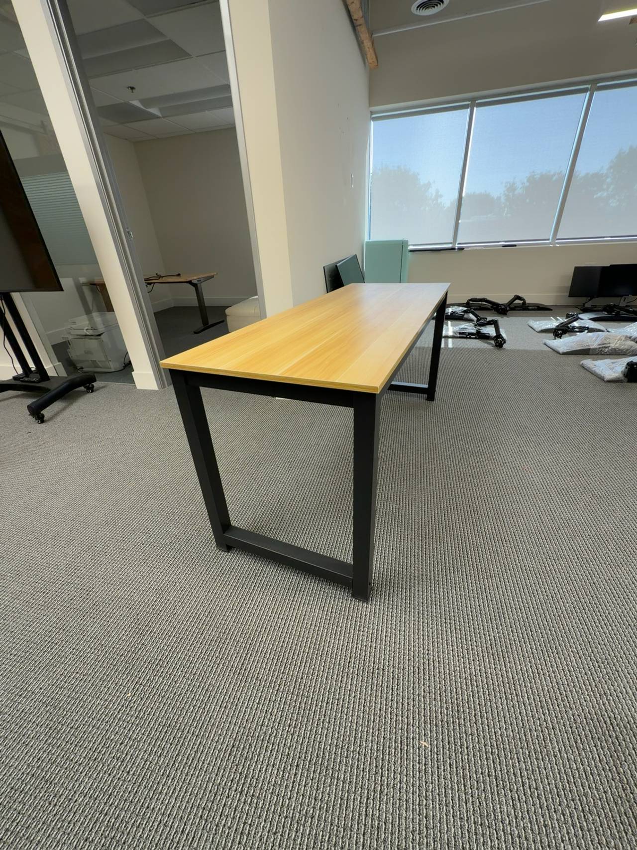 Modern Computer Desk 40" Natural Finish plaster wood vinyl wrapped