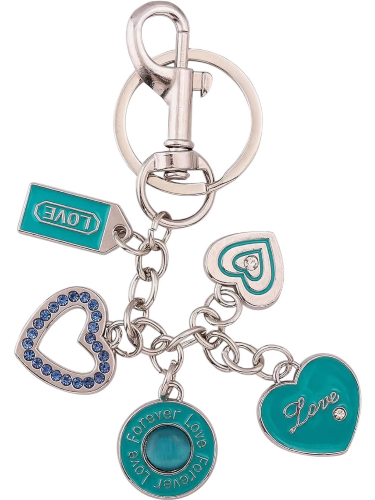Teal Heart and Love Charm Keychain