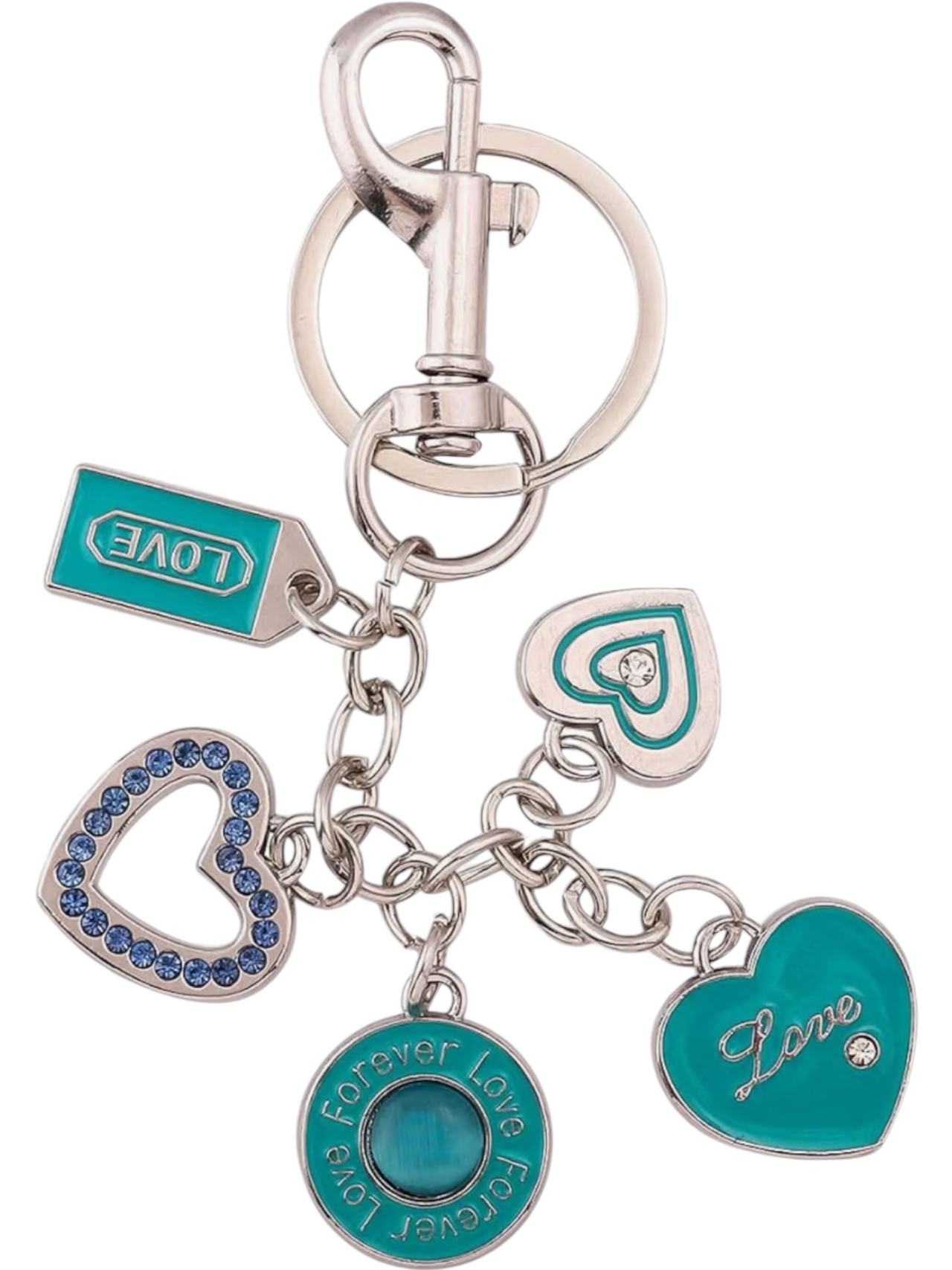 Teal Heart and Love Charm Keychain