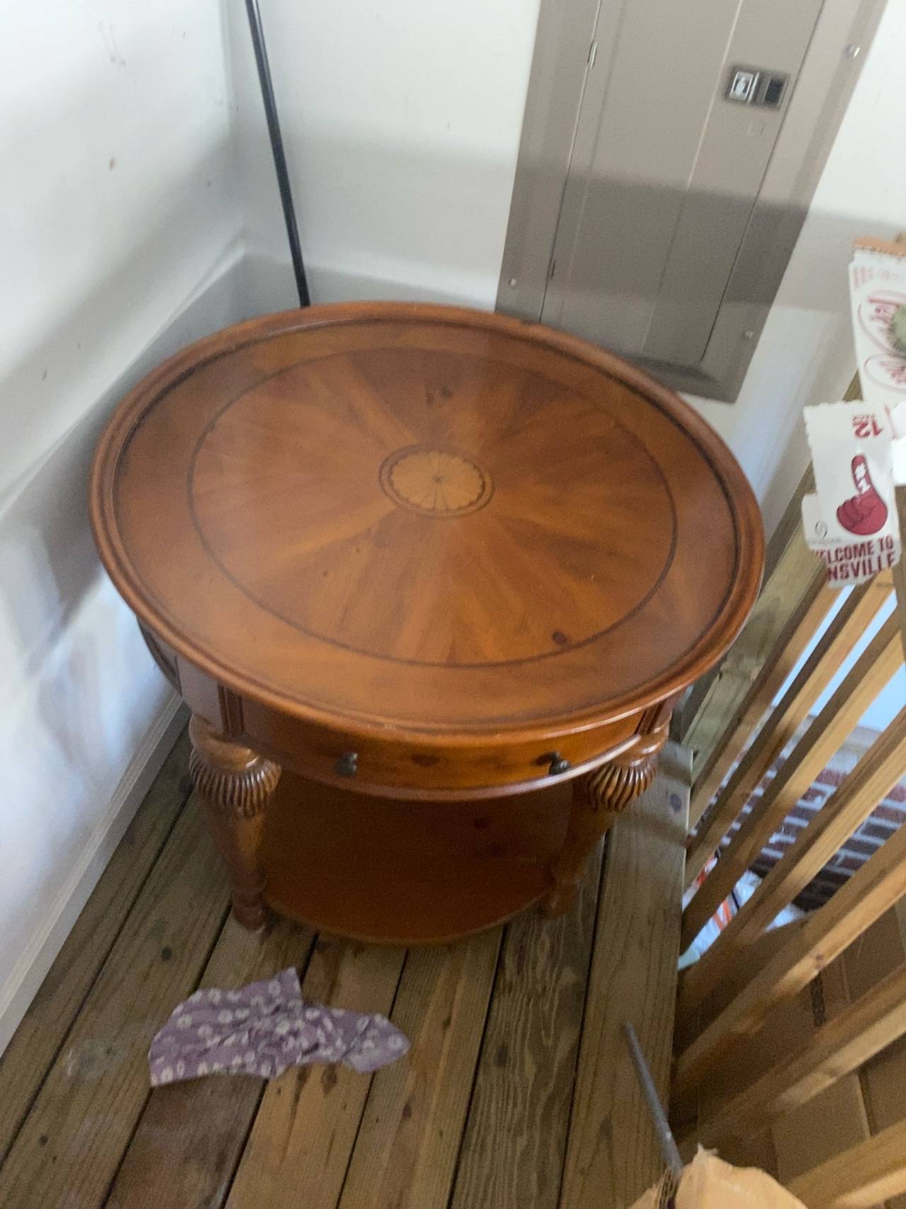 American Signature Regency Style Marquetry Round End Table