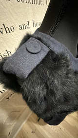 Twinkle Black Wool dress with Open rabbit fur Vest - Image 5