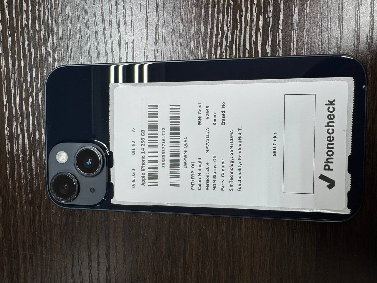 Apple iPhone 14 256GB Midnight Unlocked 93% Battery