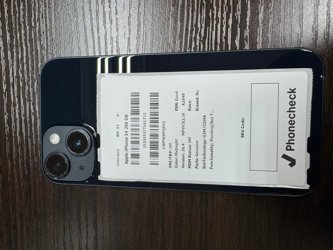 Apple iPhone 14 256GB Midnight Unlocked 93% Battery