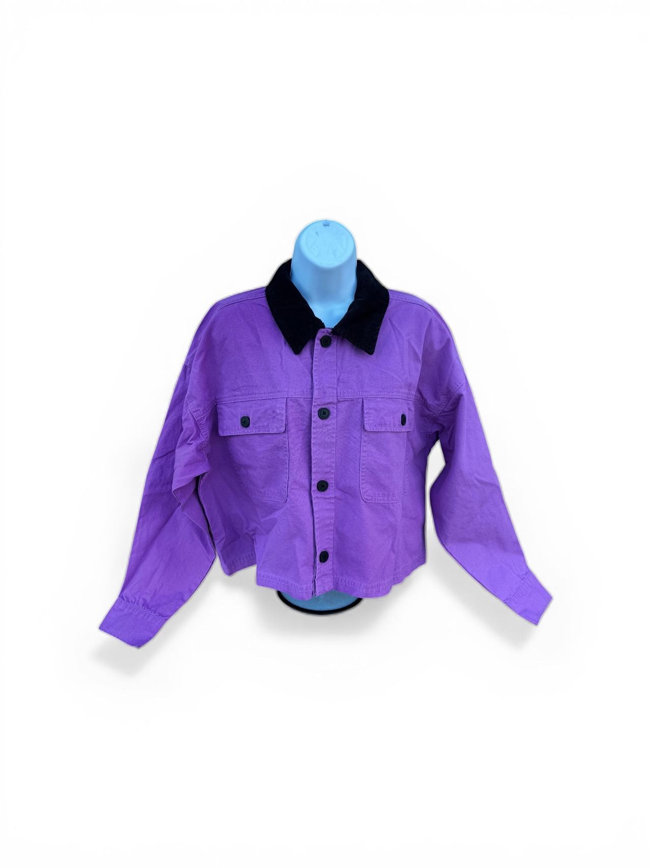 Wild Fable Purple Cropped Denim Jacket with Corduroy Collar