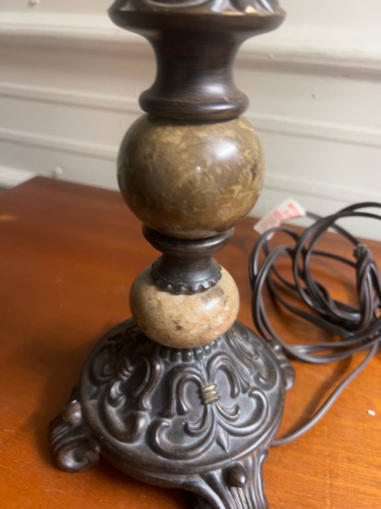 Vintage Marble Base Table Lamp dark metal finish and bronze and marble