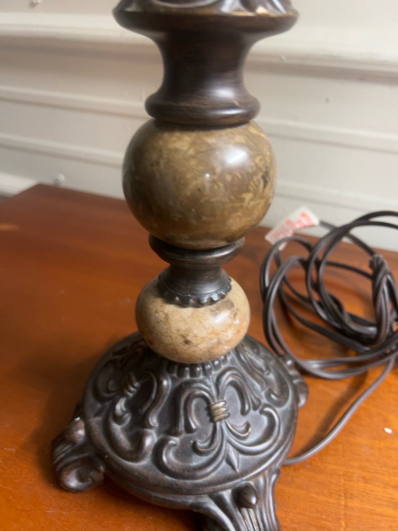 Vintage Marble Base Table Lamp dark metal finish and bronze and marble