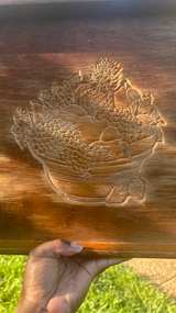 Vintage Wooden Serving Tray with Fruit Etching - Image 7
