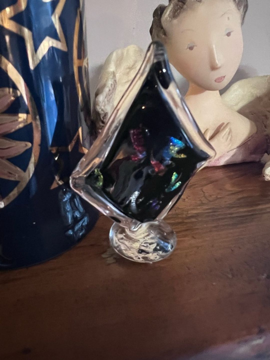 Saul Alcaraz Iridescent Blue Stripe and Green Droplets Vase