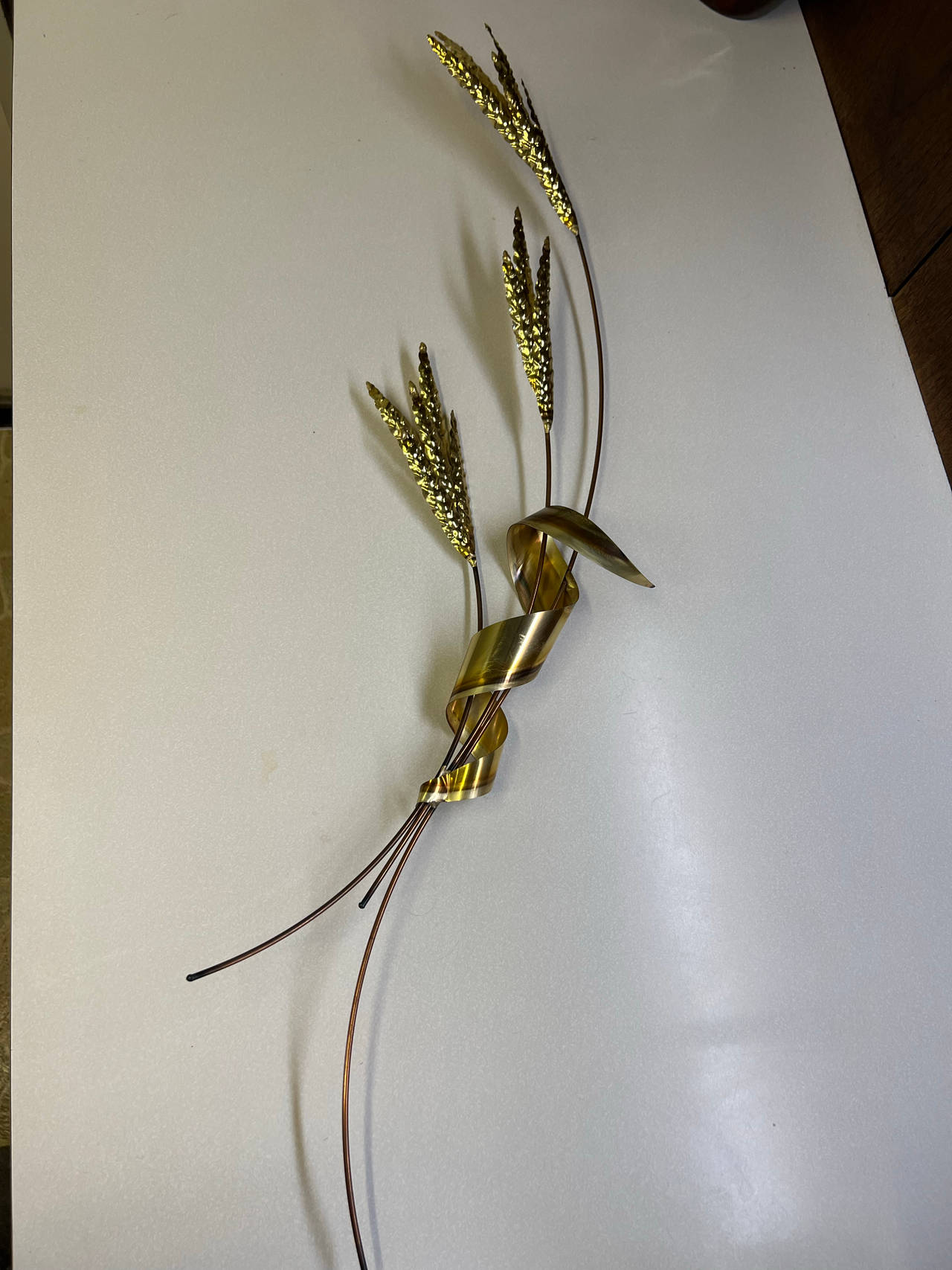 Vintage Brass Wheat Stalk Wall Hanging Mid Century