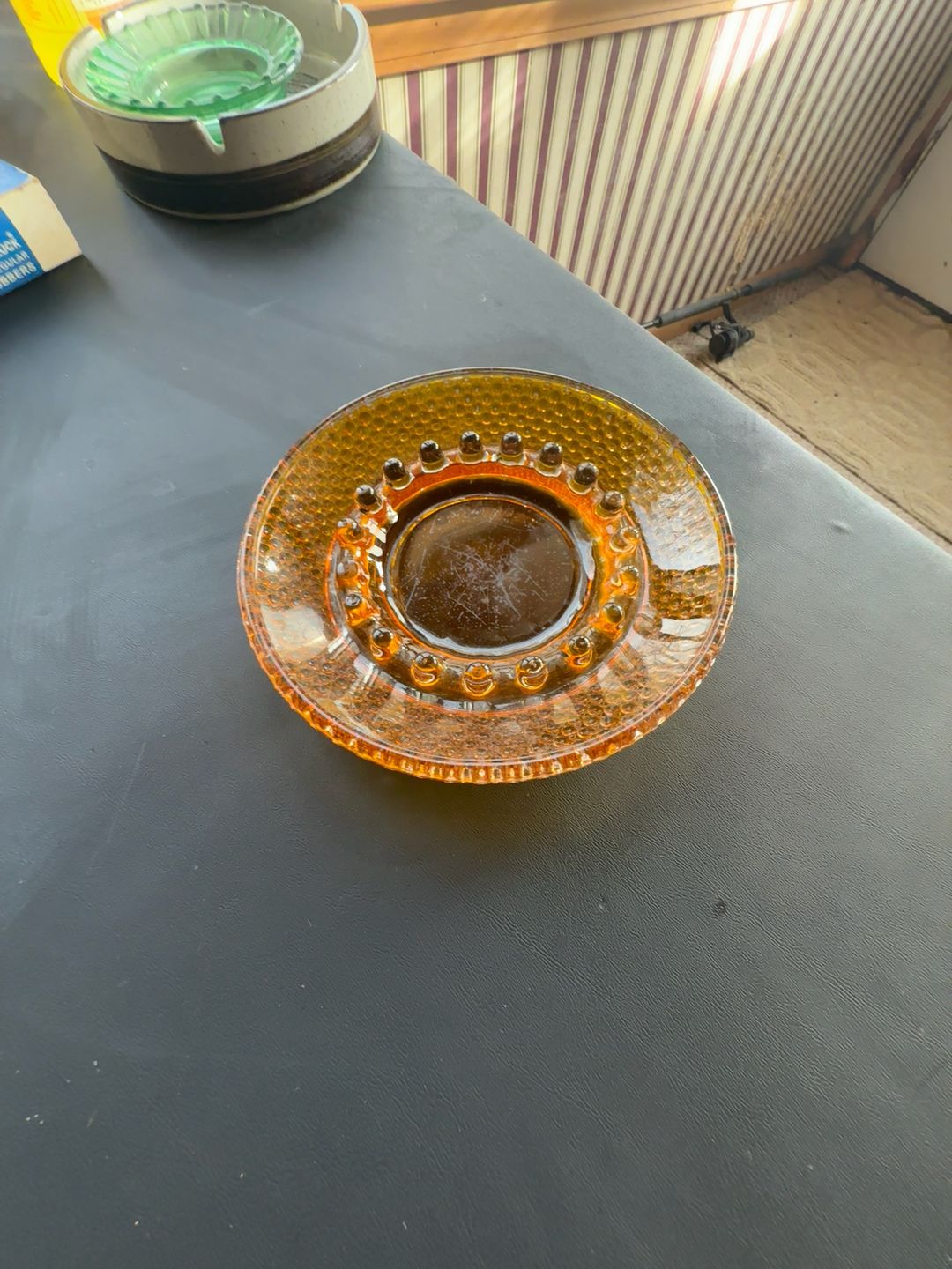 Vintage Marigold Carnival Glass Ashtray Round Orange