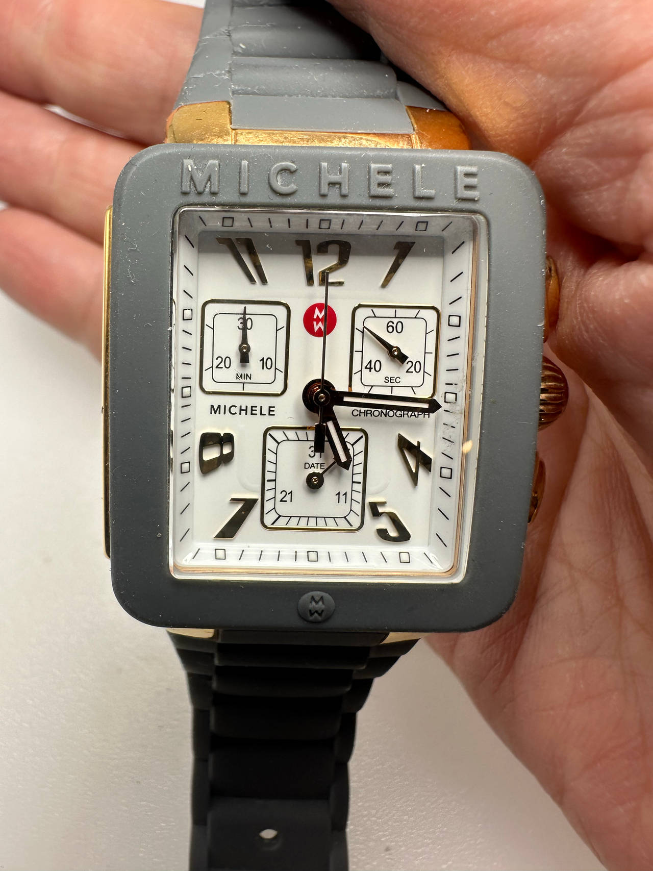 Michele Park Rose Goldtone & Gray Silicone Chronograph Watch MWW06L00003