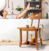 Wudkey 19 in. Teak Wood Shower Bench Seat with Handles and Backrest - Image 4