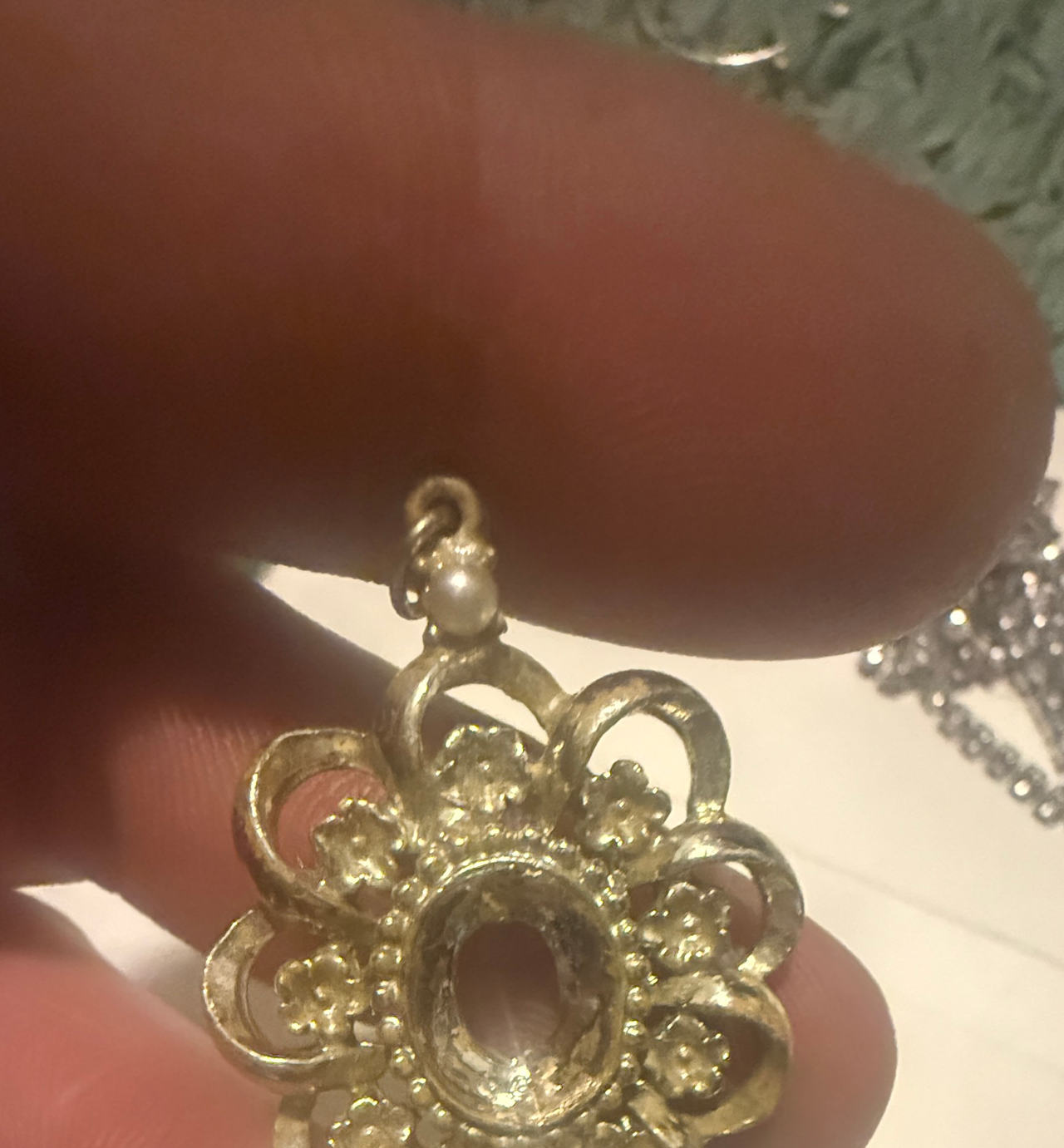 Vintage Gold Tone Floral Open Center Pendant