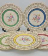 Marks & Rosenfeld Gold Encrusted Floral Cabinet Plates - Image 2