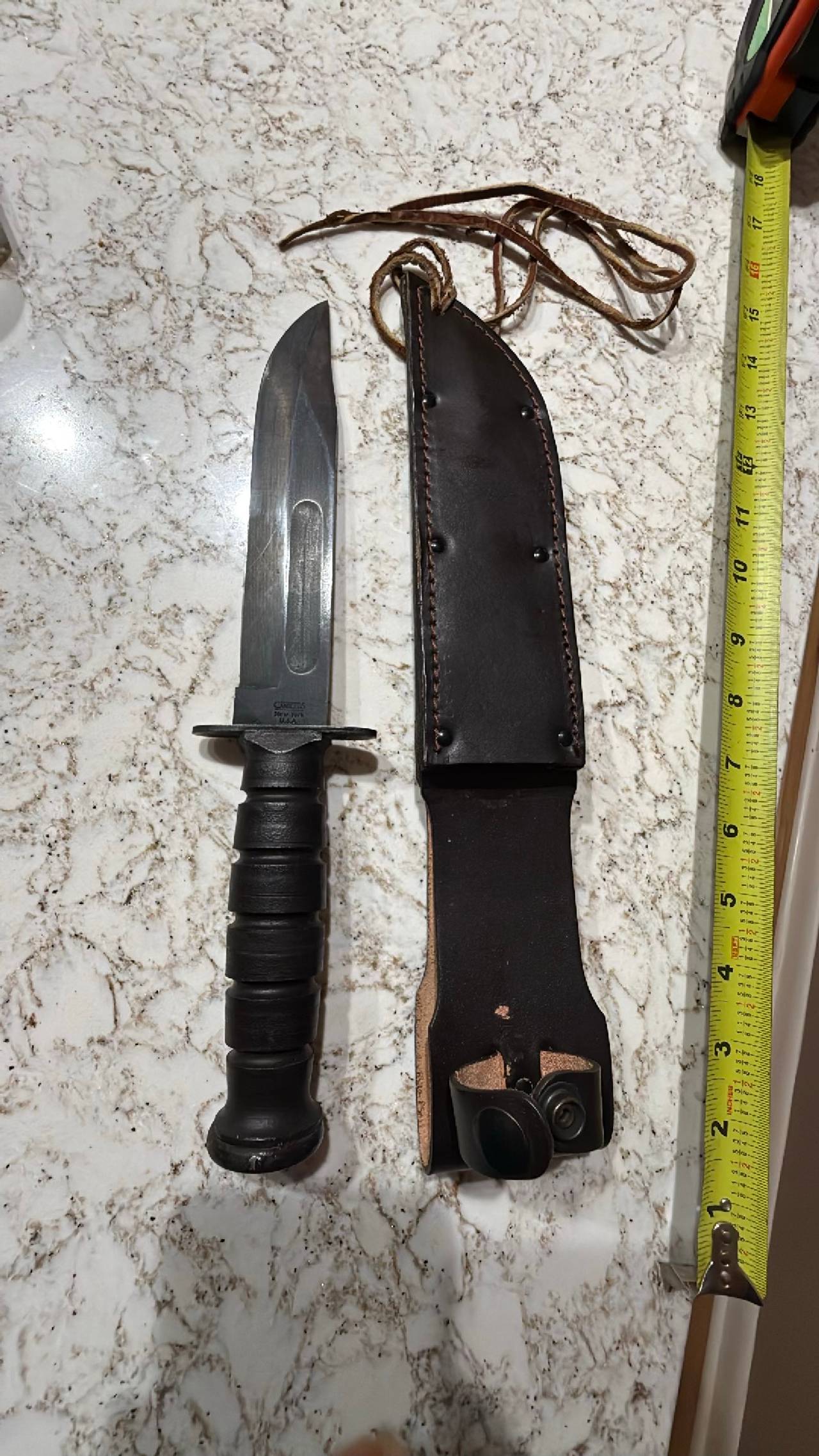Camillus New York USA 11.75 inch Blade Knife with Leather Sheath