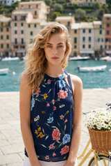 Express Navy Blue Floral Print Halter Tank Top sz Medium - Image 2