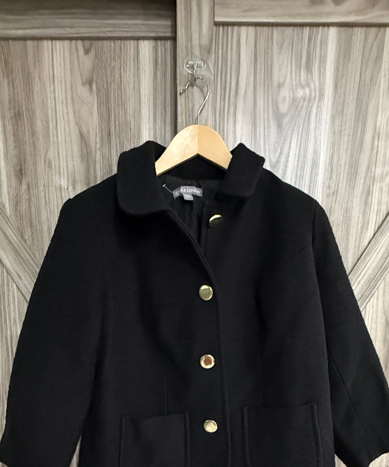 Jessica London Gold Button Black Dress Coat size 12