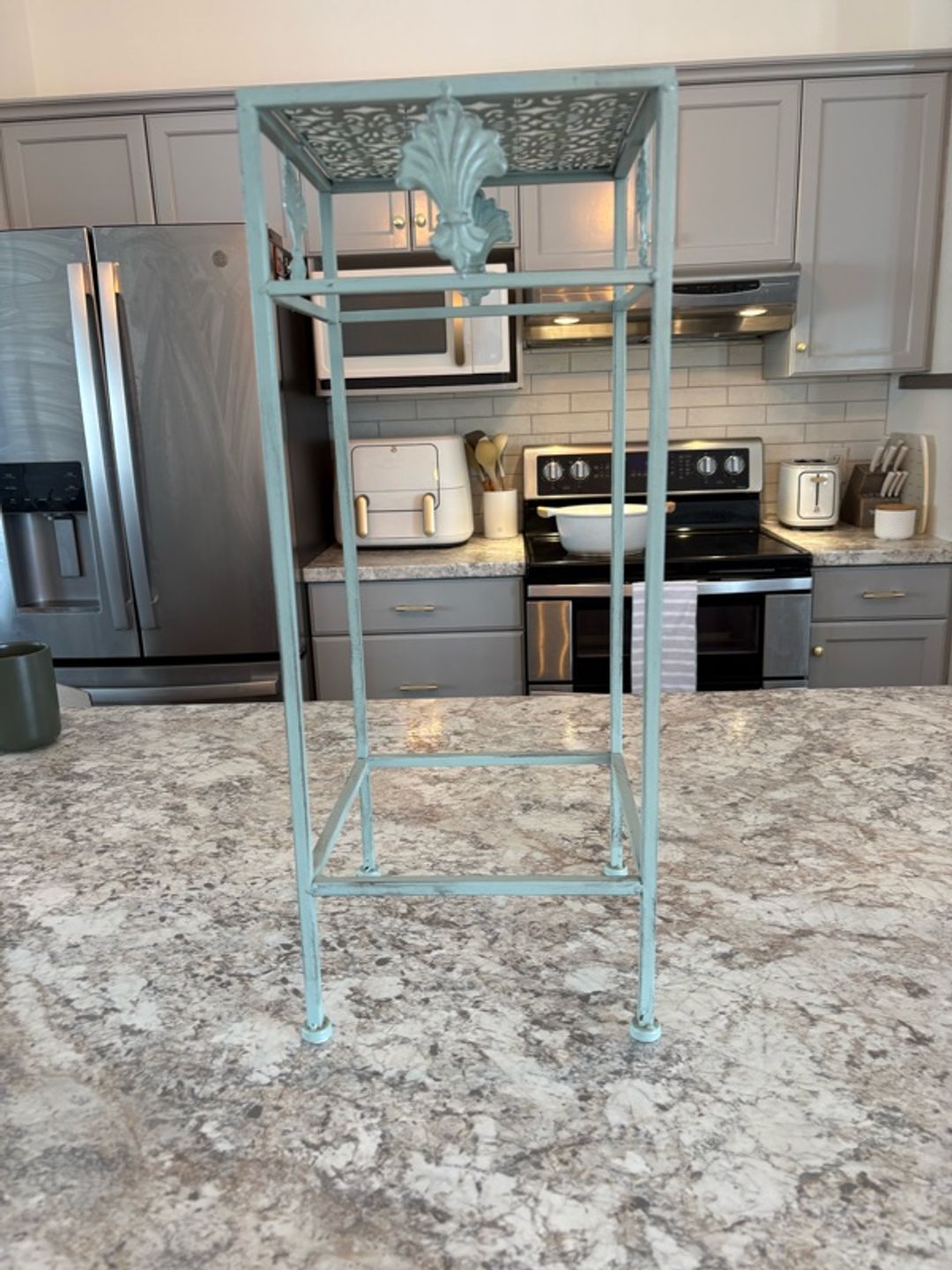 Turquoise Antique Cast Iron Plant Stand