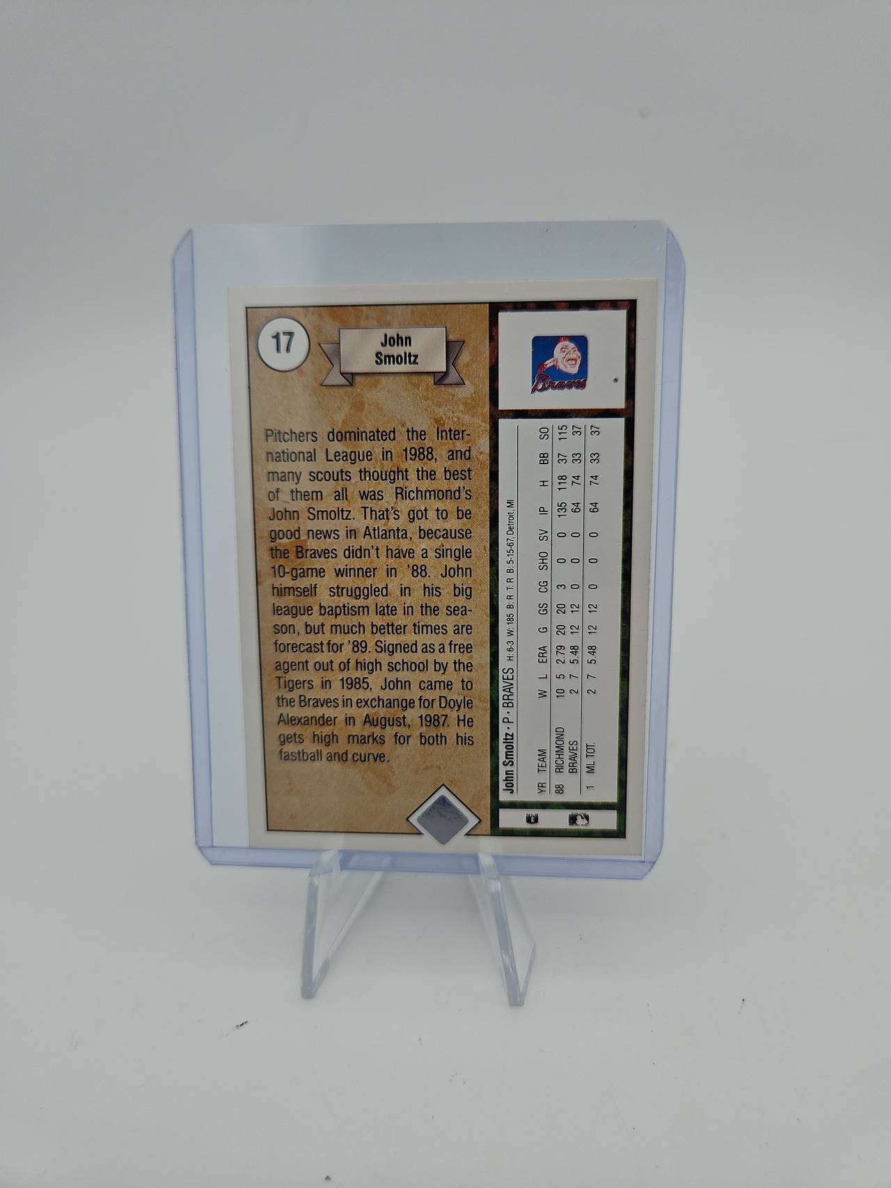 1989 Upper Deck John Smoltz Rookie Card #17
