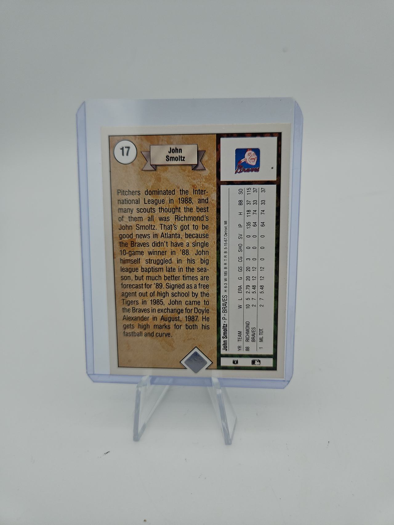 1989 Upper Deck John Smoltz Rookie Card #17