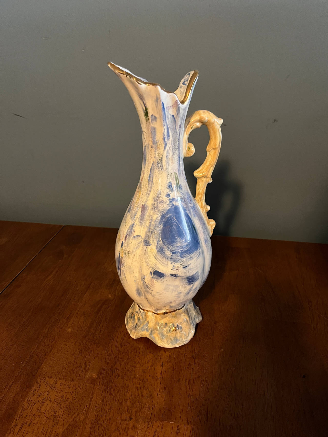 Hull Pottery Vintage Blue and White Drip Glaze Pitcher Vase