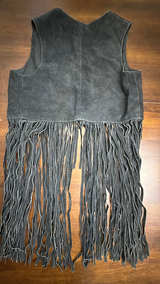 Vintage Black Suede Fringe Vest S - Image 5