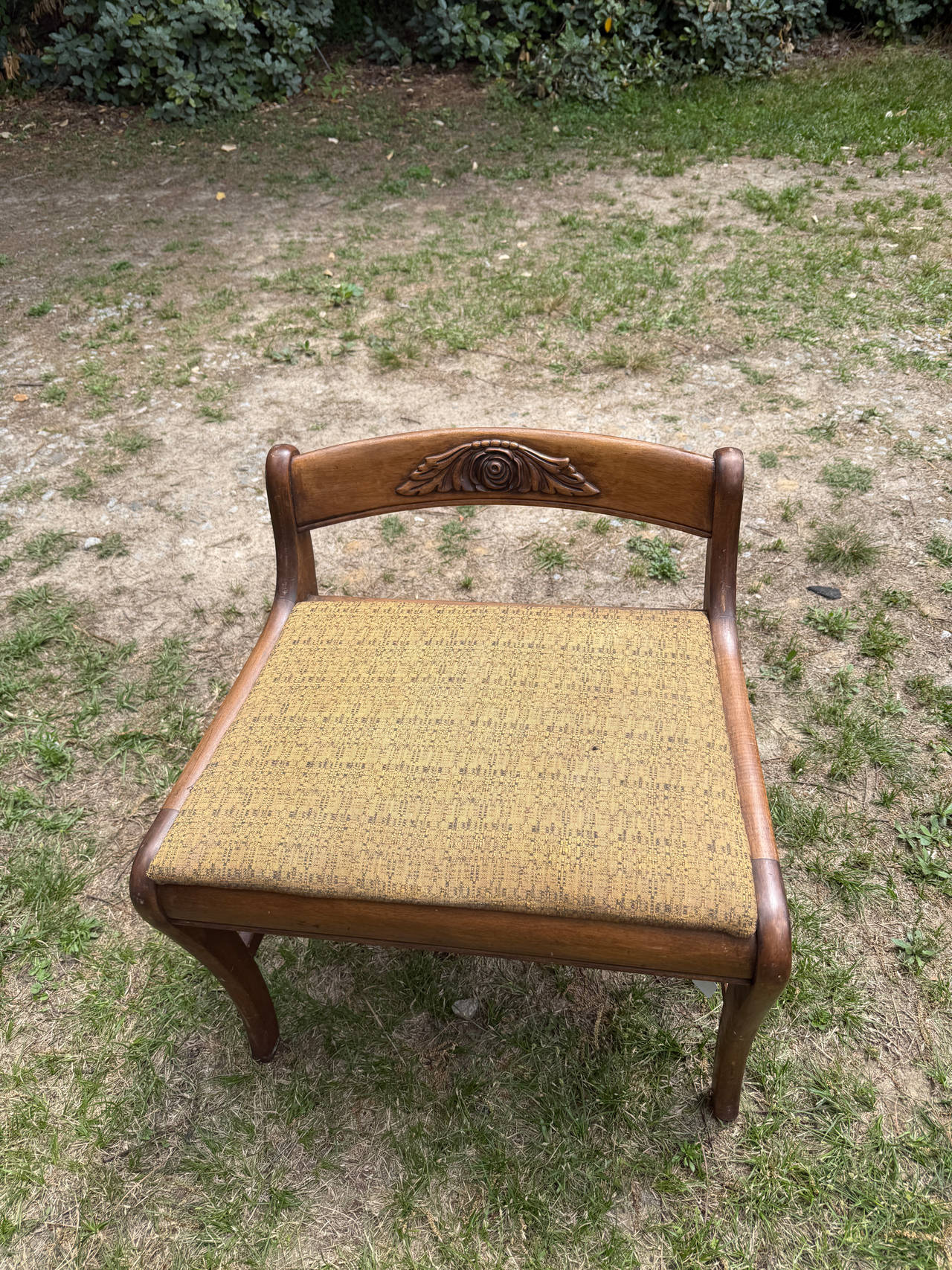 Vintage Carved Wood Vanity Stool