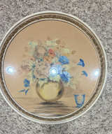 Vintage Round Framed Floral Still Life Art - Image 1