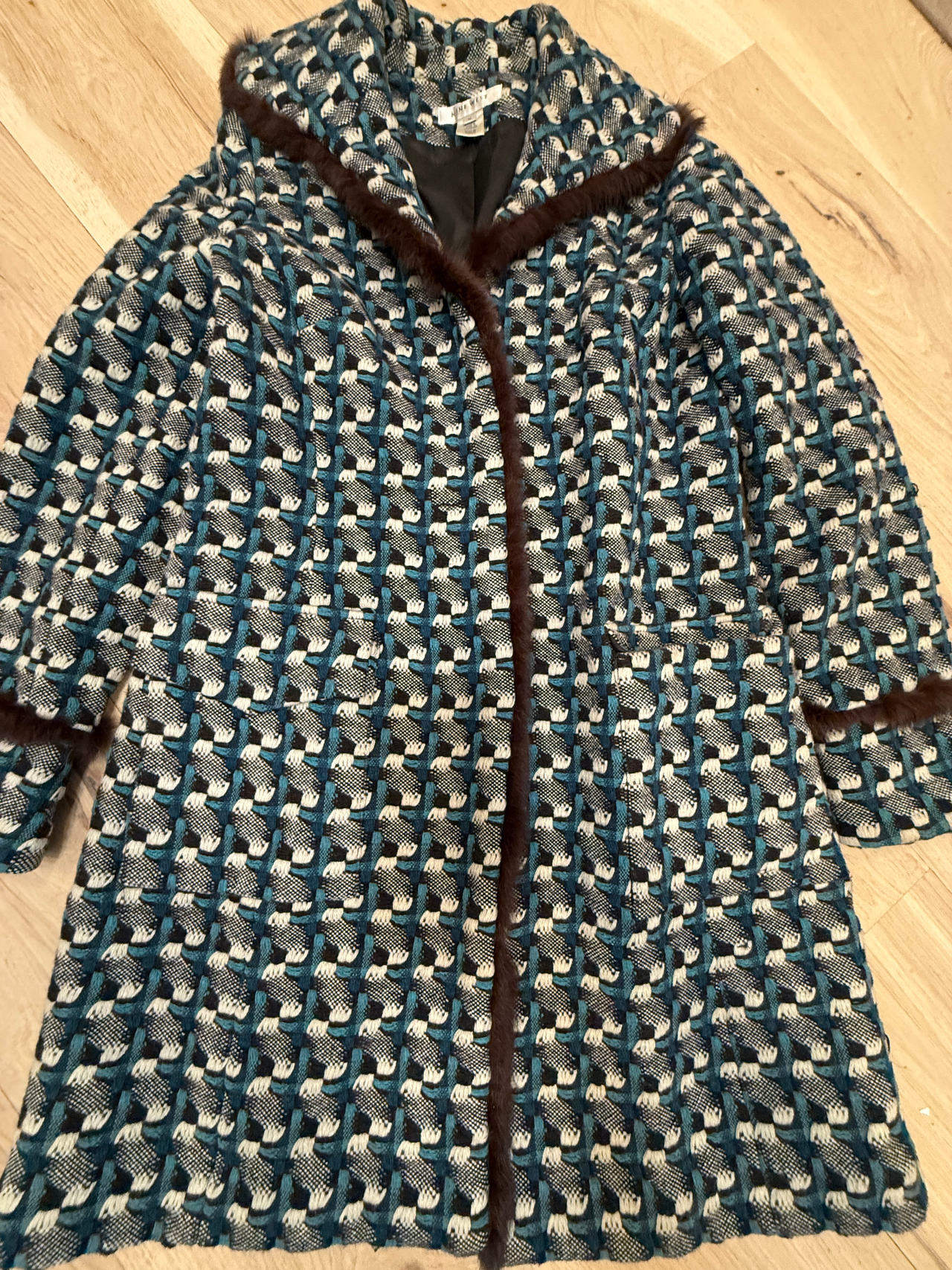 Nine West Rabbit Fur Trimmed Wool Blend Coat M
