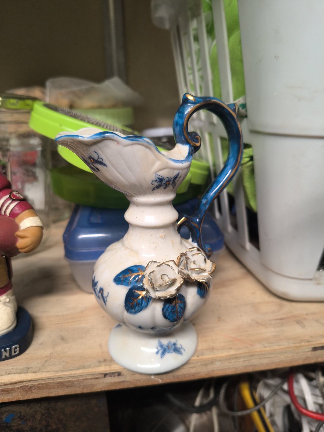 Vintage Porcelain Floral Mini Pitcher with Applied Roses