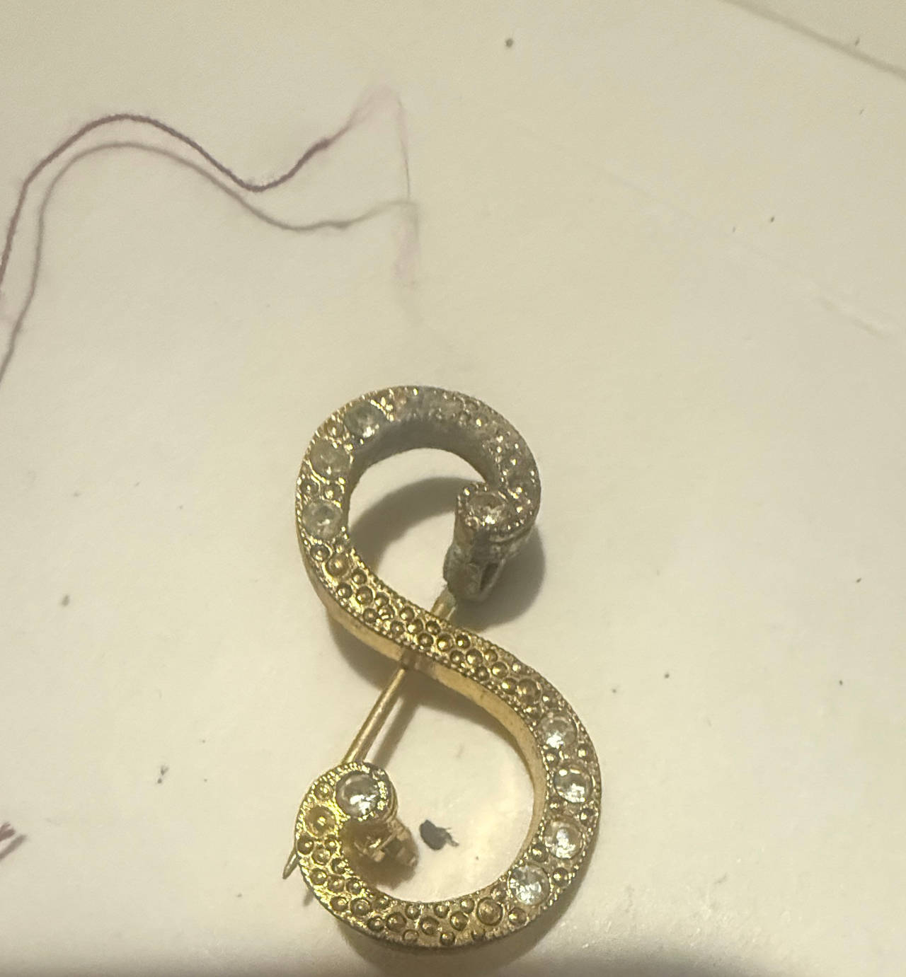 Vintage Rhinestone Initial S Brooch Pin