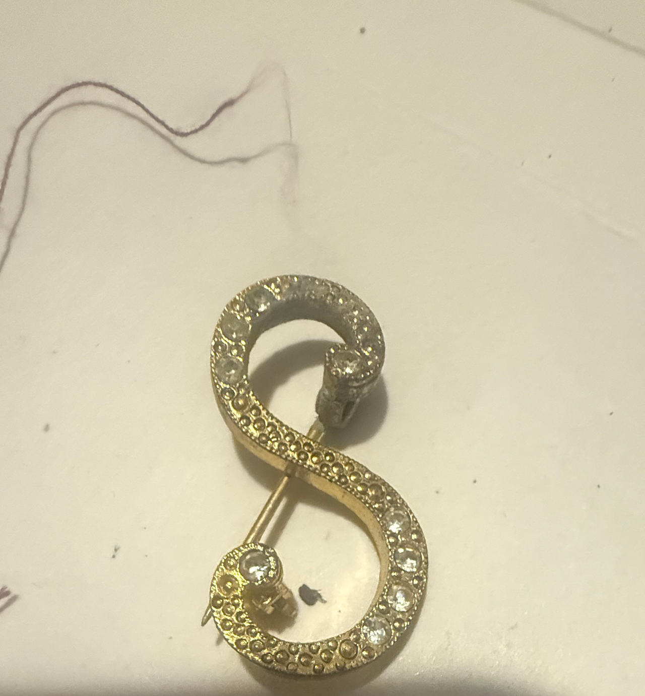 Vintage Rhinestone Initial S Brooch Pin
